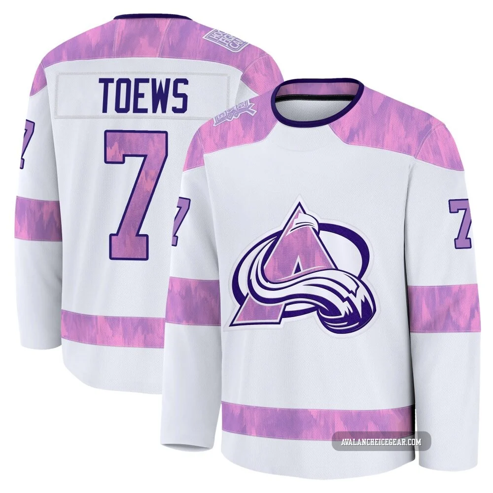 Devon Toews Colorado Avalanche White ＃7 Men's 2024 Hockey Fights Cancer Practice Premium Jersey