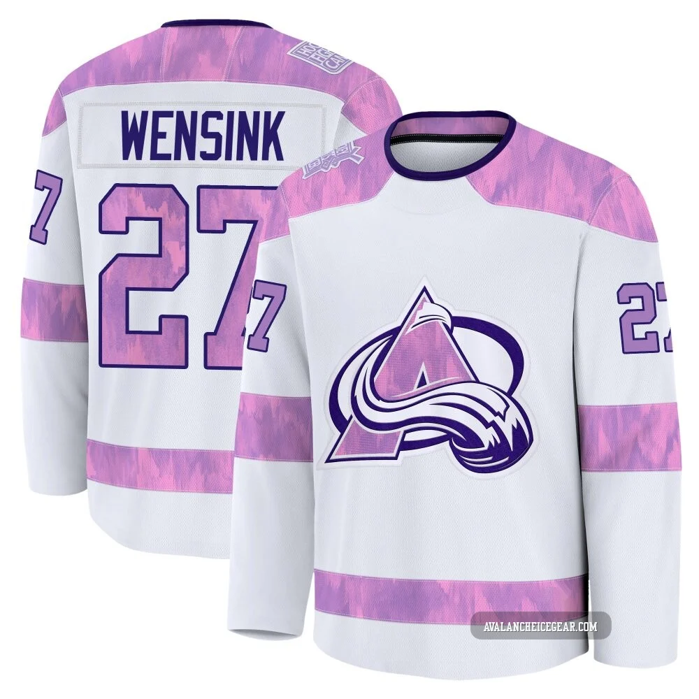 John Wensink Colorado Avalanche White ＃27 Youth 2024 Hockey Fights Cancer Practice Premium Jersey