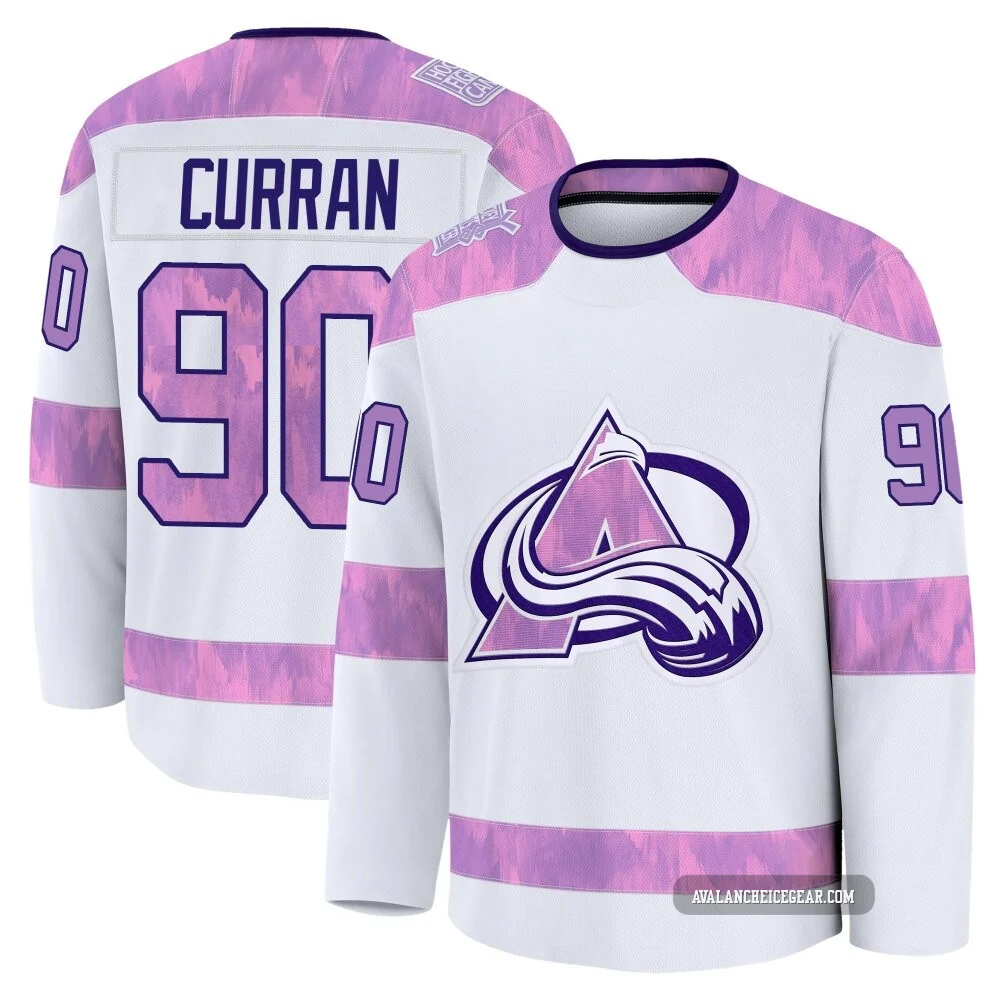Maxmilian Curran Colorado Avalanche White ＃90 Men's 2024 Hockey Fights Cancer Practice Premium Jersey