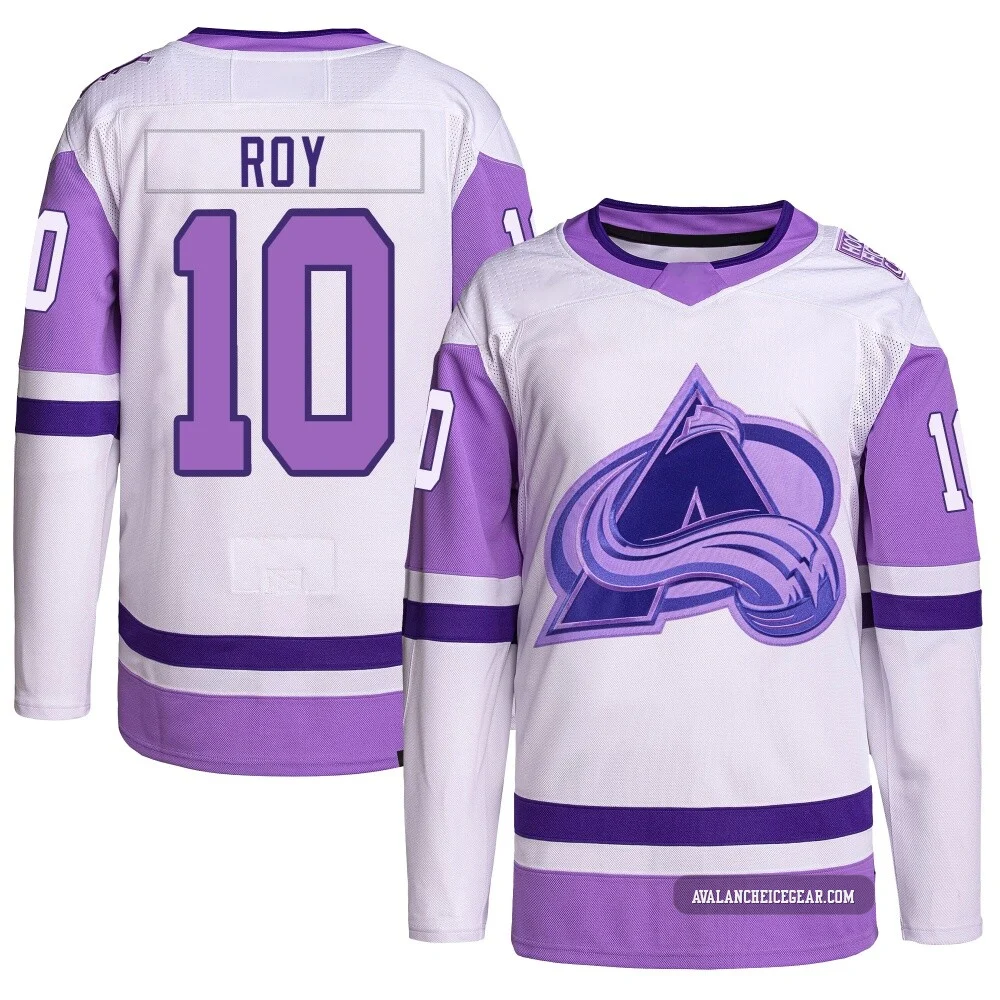 Nicolas Roy Colorado Avalanche Authentic White/Purple ＃10 Men's Hockey Fights Cancer Primegreen Jersey