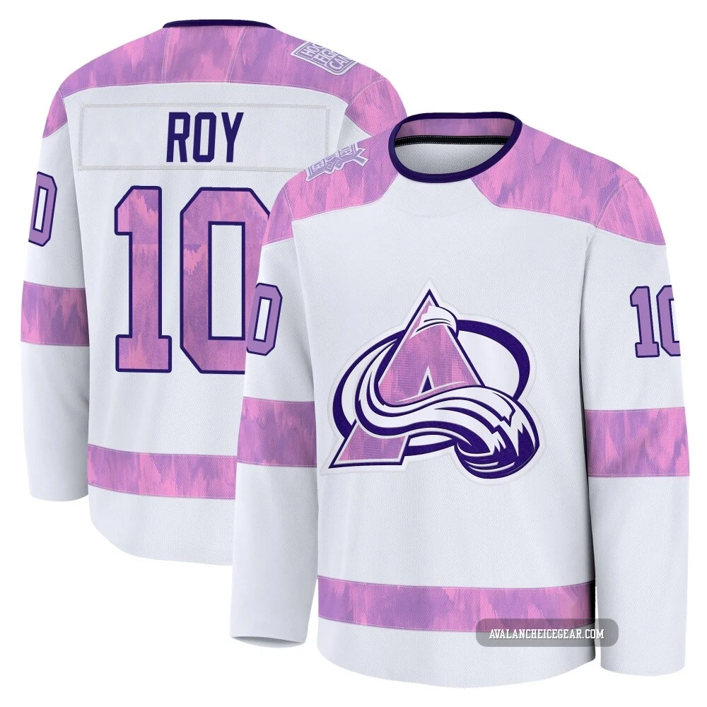 Nicolas Roy Colorado Avalanche White ＃10 Youth 2024 Hockey Fights Cancer Practice Premium Jersey