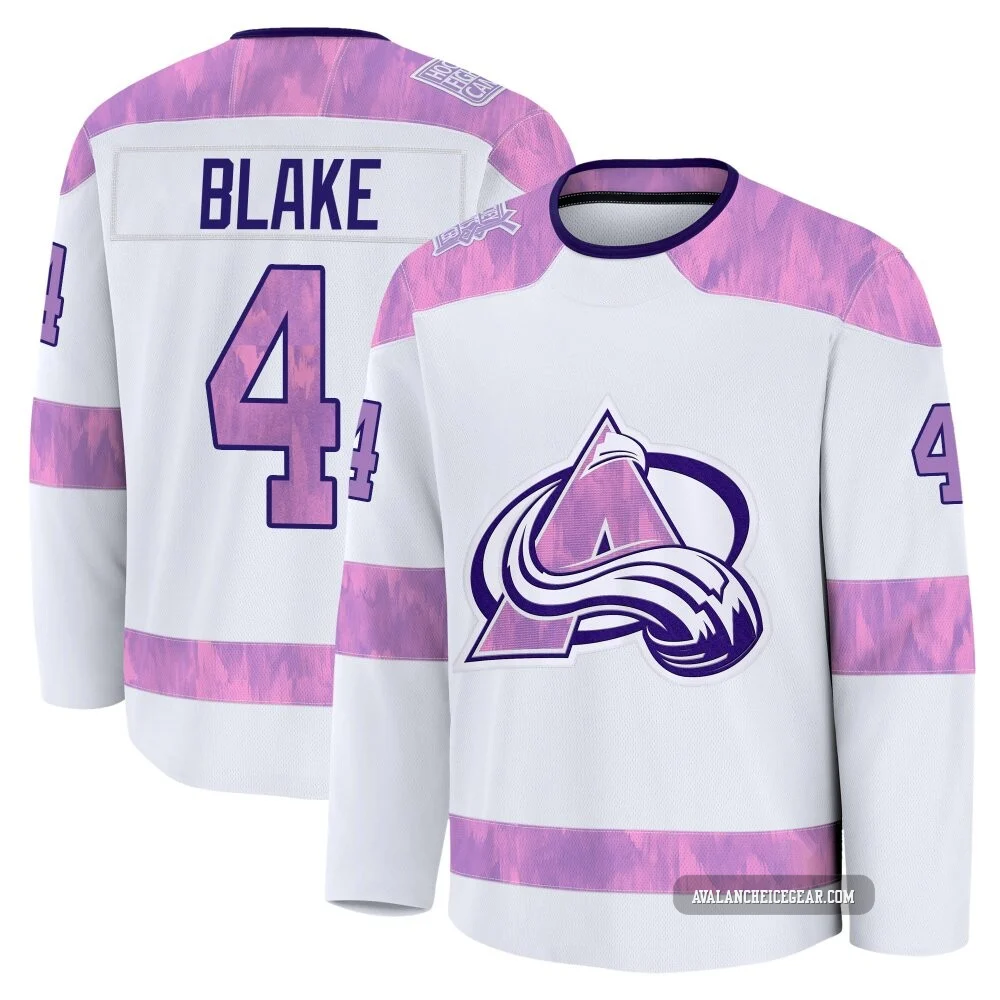 Rob Blake Colorado Avalanche White ＃4 Men's 2024 Hockey Fights Cancer Practice Premium Jersey