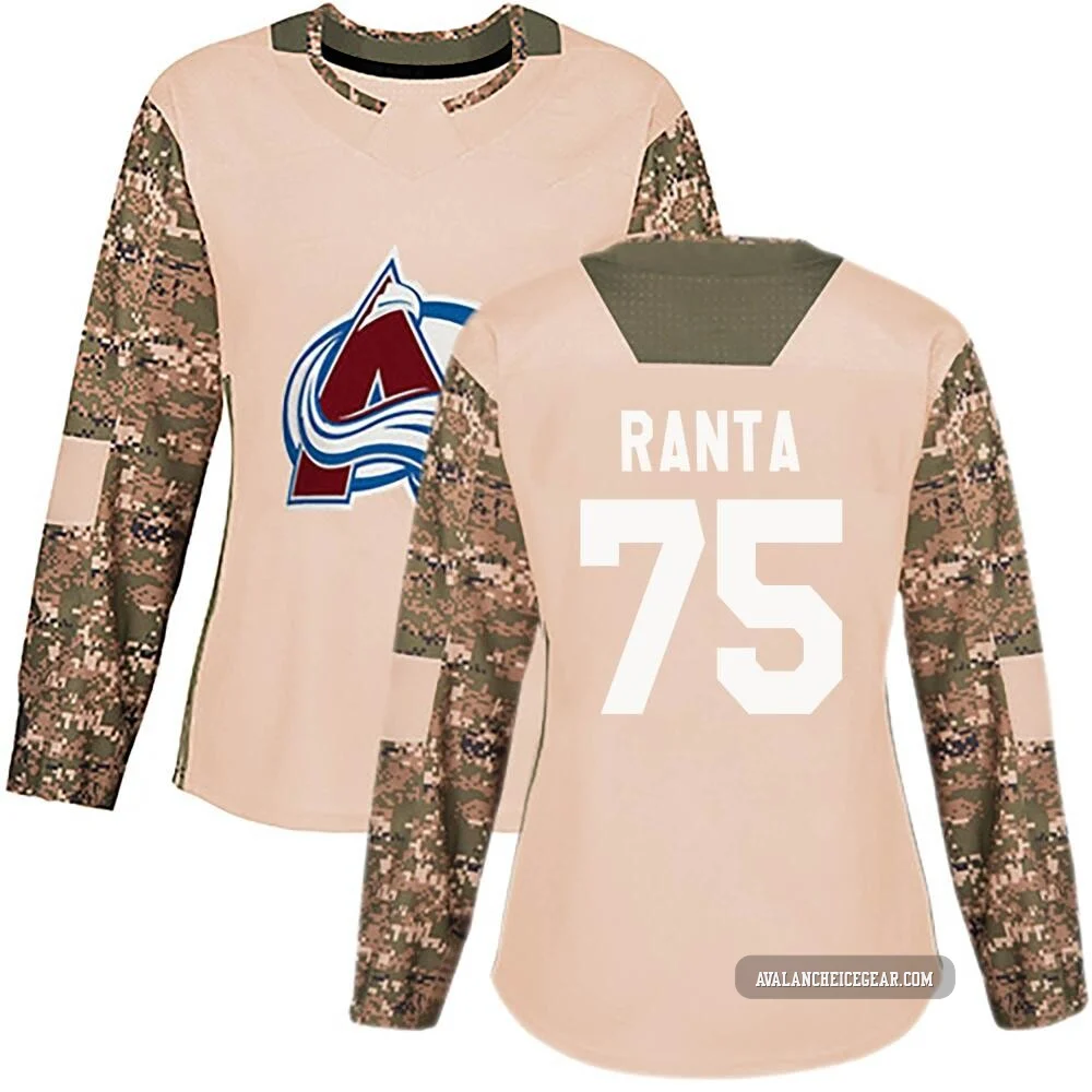 Sampo Ranta Colorado Avalanche Authentic Camo ＃75 Women's Veterans Day Practice Jersey