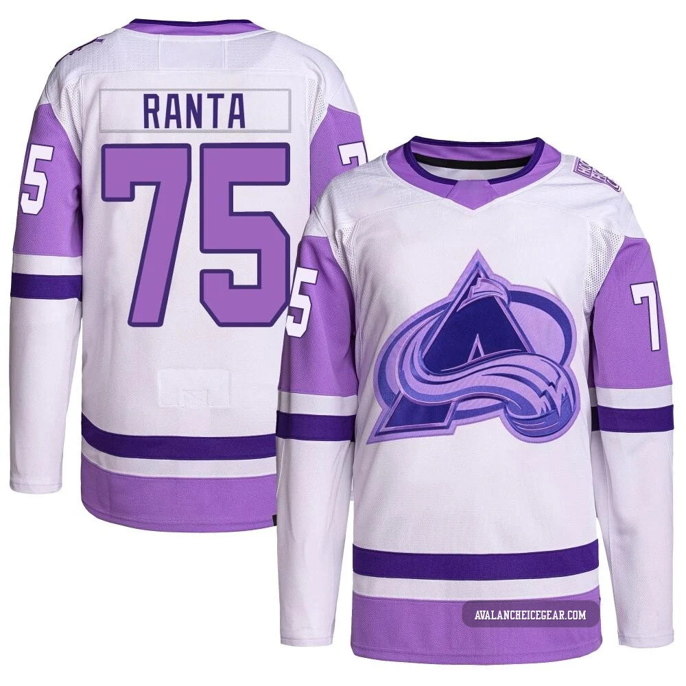 Sampo Ranta Colorado Avalanche Authentic White/Purple ＃75 Youth Hockey Fights Cancer Primegreen Jersey