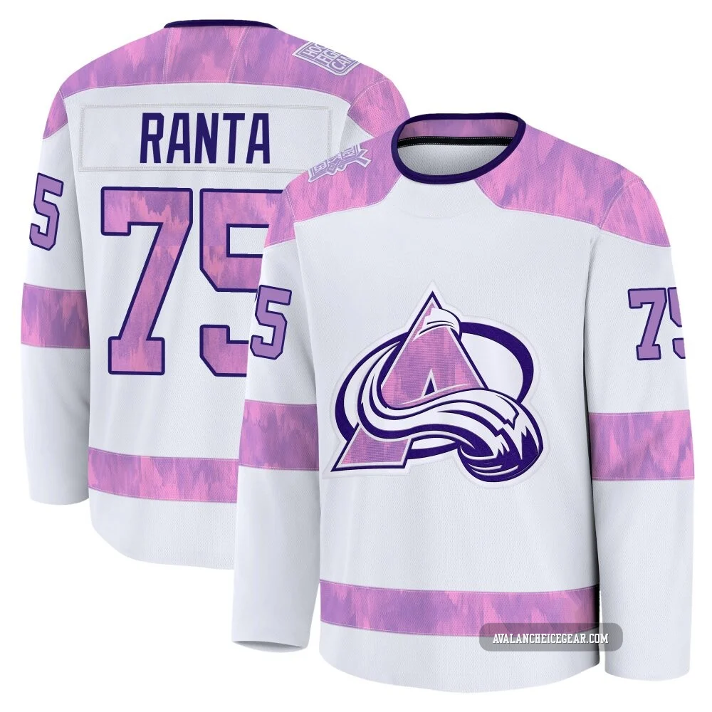 Sampo Ranta Colorado Avalanche White ＃75 Men's 2024 Hockey Fights Cancer Practice Premium Jersey